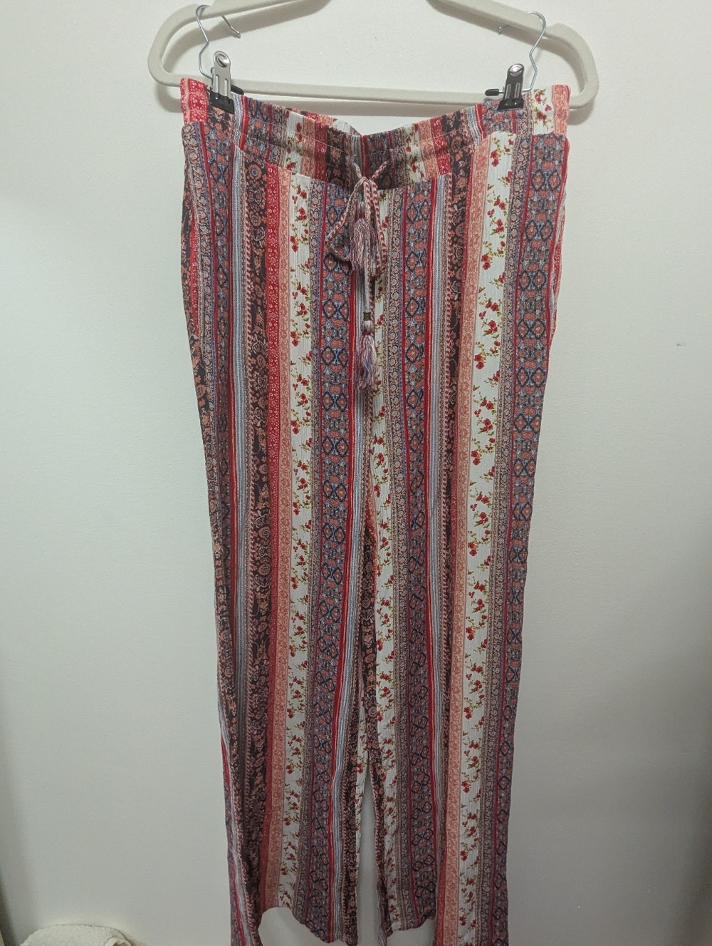 Wide Leg Striped Floral Palazzo Pants - Coral/Blue